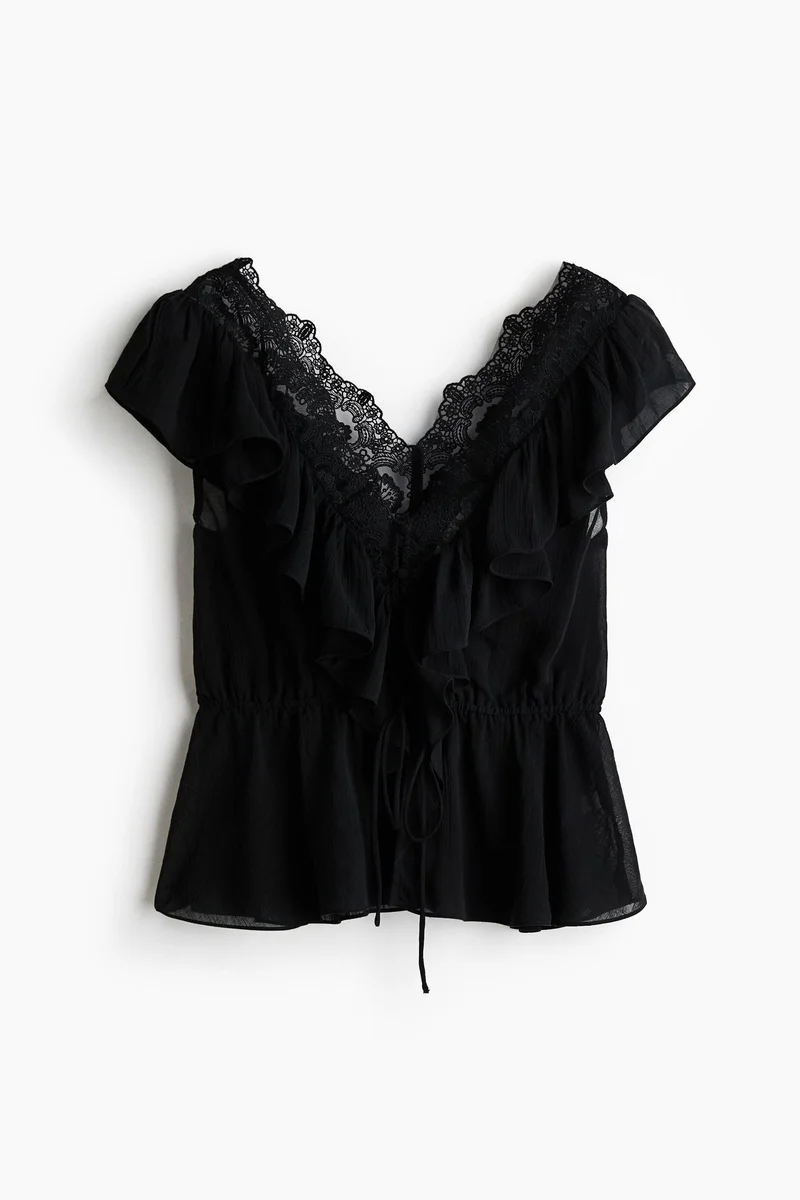 H&M Flounce-trimmed lyocell top